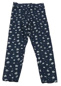 Tmavomodré květované žebrované legíny Primark