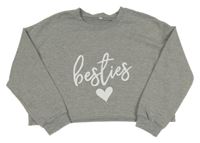 Šedá melírovaná crop mikina s nápisem a srdcem Shein