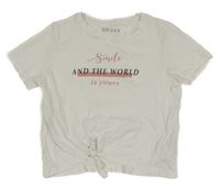 Bílé crop tričko s nápisem a uzlem Blue Seven