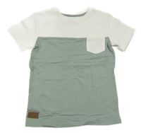 Zelenošedo-bílé tričko s žebrováním a kapsou Dopodopo