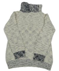 Smetanovo-tmavomodrý melírovaný svetr s rolákem Zara