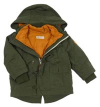 3v1 - Khaki šusťáková zateplená bunda s kapucí + cihlová zateplená vesta H&M