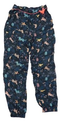 Černé lehké kalhoty se zvířaty a listy H&M