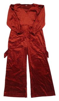 Červený třpytivý sametový kalhotový overal s páskem Zeeman