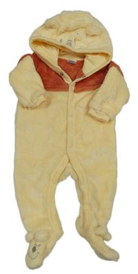 Žluto-červená chlupatá kombinéza s kapucí - medvídek Pú Disney