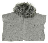 Šedé melírovaný cardigan s kožešinovým límcem Primark