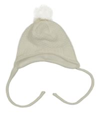 Bílá pletená podšitá čepice s bambulí 