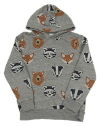 Šedá melírovaná mikina s medvědy a kapucí C&A