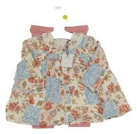 Nové - 2 set - růžové legíny + smetanovo-modré květované šaty Tu