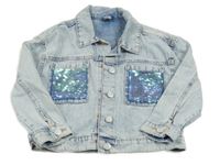 Světlemodrá crop riflová bunda s flitry TU