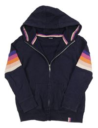 Tmavomodrá propínací mikina s úpletovými pruhy na rukávu a kapucí Next