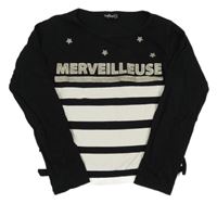 Černo-bílé pruhované triko s nápisem 