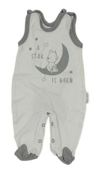 Bílo-šedé dupačky s nápisem a medvědem 