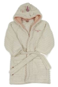 Bílý žebrovaný plyšový župan s kapucí - jednorožec 