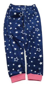 Tmavomodré plyšové pyžamové kalhoty s hvězdičkami POCOPIANO