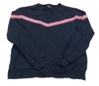 Tmavomodrá lehká mikina s růžovým pruhem 