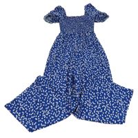 Modro-bílý lehký kalhotový overal se srdíčky shein