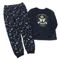 Tmavomodré plyšové pyžamo s motýlky Primark