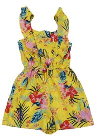 Žluto-barevný květovaný lehký kraťasový overal Primark