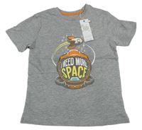 Nové - šedé melírované tričko s nápisem 