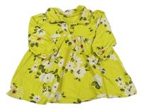 Limetkové květované bavlněné šaty s límečkem Next