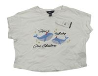 Bílé crop tričko s velrybami New Look