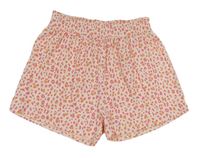 Bílo-růžovo-žluté žebrované baggy kraťasy s leopardím vzorem George