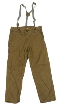 Hnědé plátěné chino kalhoty s kšandami H&M