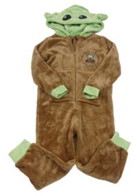 Hnědo-zelená plyšová kombinéza s kapucí - Yoda Primark
