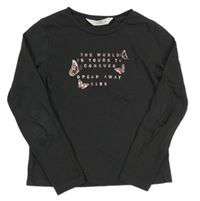 Antracitové triko s nápisem a motýlky zn. H&M