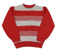 Červeno-šedý pruhovaný svetr 