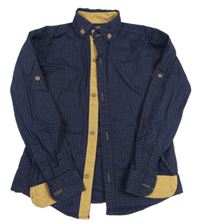 Tmavomodro-okrová vzorovaná košile 