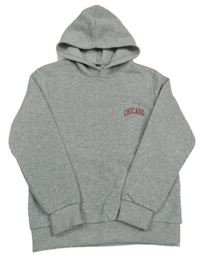 Šedá mikina s nápisy a kapucí 