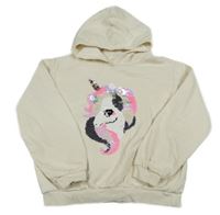Smetanová mikina s jednorožcem z flitrů a kapucí H&M