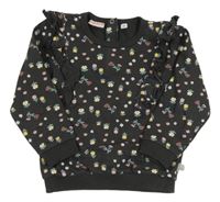 Antracitová květovaná mikina s volánky Liegelind