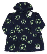 Nové - Tmavomodro-zelená huňatá oversize mikina s míči a kapucí Primark