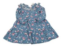 Modré květované šaty s volánkem H&M