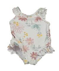 Bílé květované jednodílné plavky s volánky George