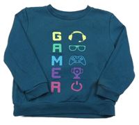 Petrolejová mikina s nápisem a obrázky Primark