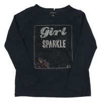 Tmavomodré triko s nápisem a flitry Name it