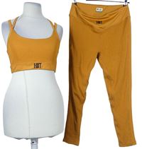 2set - Dámský hořčicový žebrovaný sportovní crop top + legíny Hiit 