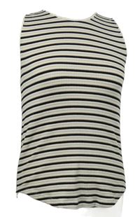 Dámský béžovo-černo-bílý pruhovaný žebrovaný top Massimo Dutti 