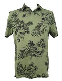 Pánské khaki květované polo tričko s lebkami Firetrap 