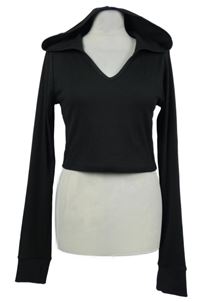 Dámské černé žebrované crop triko s kapucí Forever21