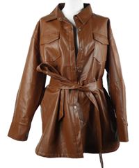 Dámský hnědý koženkový kabát s páskem Shein 