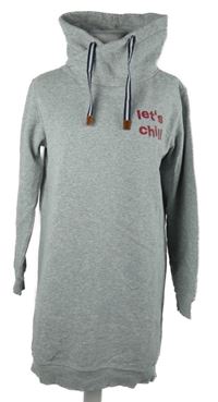 Dámské šedé teplákové šaty s nápisem a komínovým límcem Esmara 