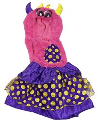 Kostým- růžovo-fialové šaty s puntíky a kapucí- příšerka