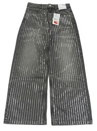 Šedé pruhované široké rifle Denim Co.