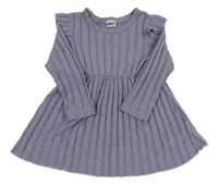 Fialové žebrované pletené šaty s volánky 