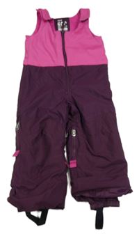 Vínovo-neonově růžové šusťákovo/fleecové laclové oteplovačky Decathlon